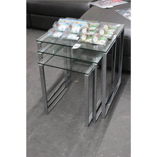 Chrome w/Glasstop Nesting Tables - Set of 3
