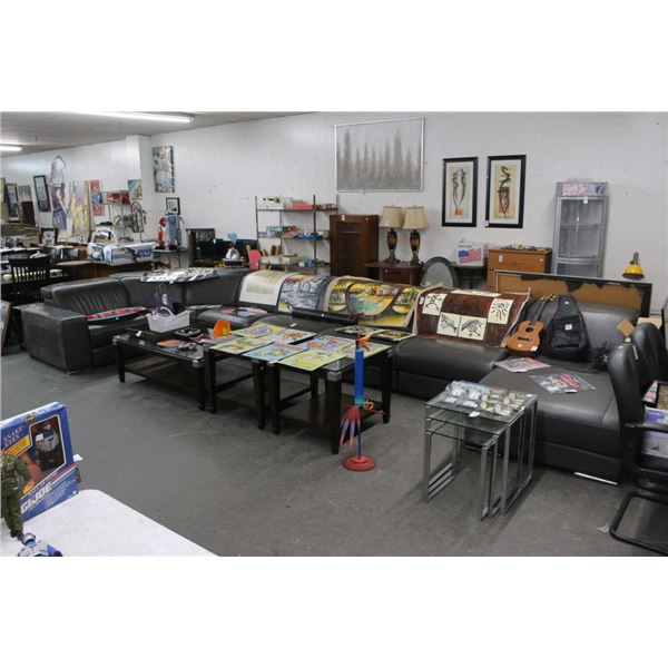 Mocha Leather Power Reclining 7 Section Sofa