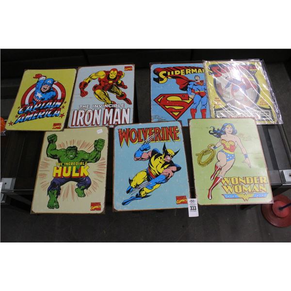 7-Super Heroe Collector Tin 12"  X  16"  Superman/Wonder Woman/Hulk - 7 X $