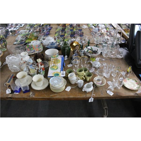 Large Lot of Asst. Glassware, Etched Stems, Teapots, Pressed Bowls, Figurines, Décor