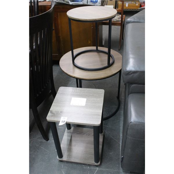 Square Round Faux Wood Top Contemporary End Tables - 3