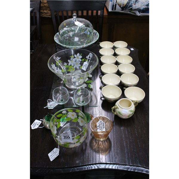 Floral Painted Mugs, Bowls, Trays, Punch Bowl, Cake Dish