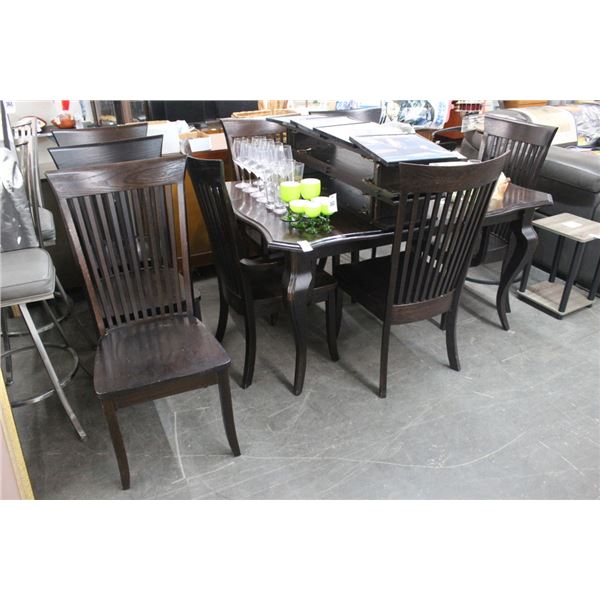 Dark Oak Slat Back Queen Anne Large Dining Table w/4 Leafs/8 Chairs
