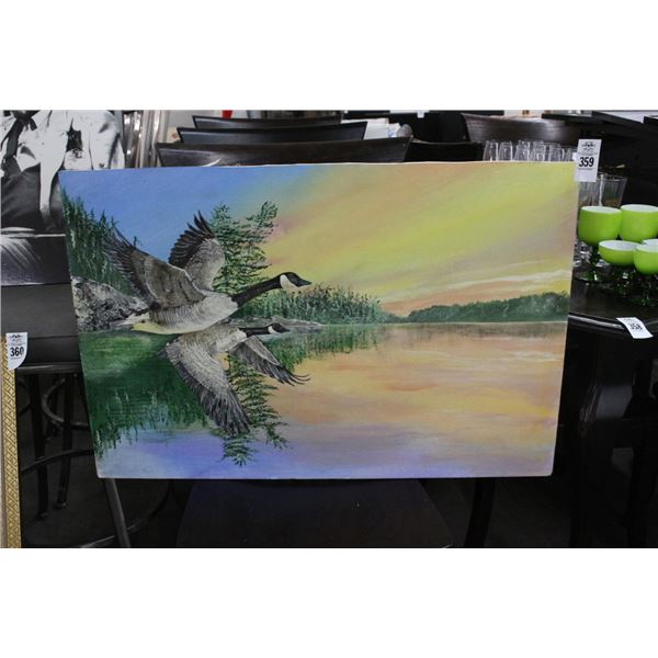 Framed Oil On Board Geese on Lake Signed Garcia - 20"  X  30"