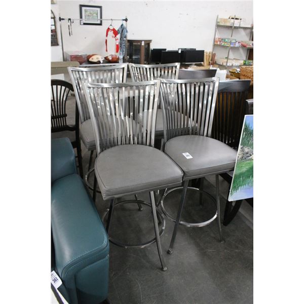 Contemporary Grey Brushed Metal w/Grey Padded Bar Stools - Set of 4
