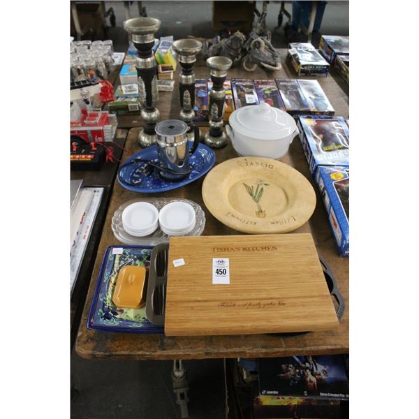 Graduating Candlestands, Cast Muffin Pan, Heated Decanter, Table Items, Cutboard