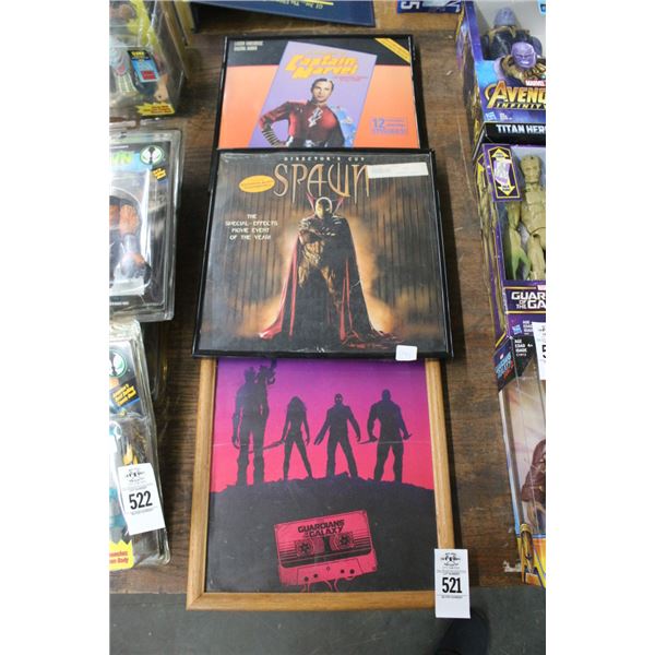 3-Captain Marvel/Spawn/Guardians of the Galaxy Framed Laser Video Disc - 3 X $