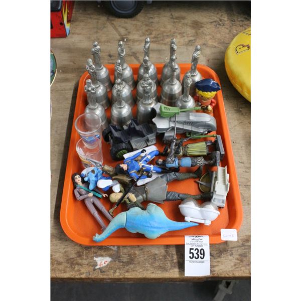 Figural Pewter Bells, Asst.Figurines, Souvenir Shot Glasses