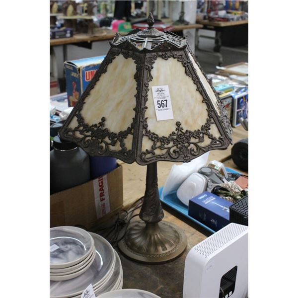Ornate Stained Glass w/Cast Trim Lamp