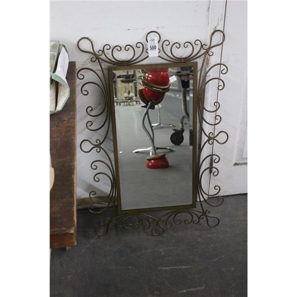 Ornamental Iron Framed Beveled Mirror - No Shipping