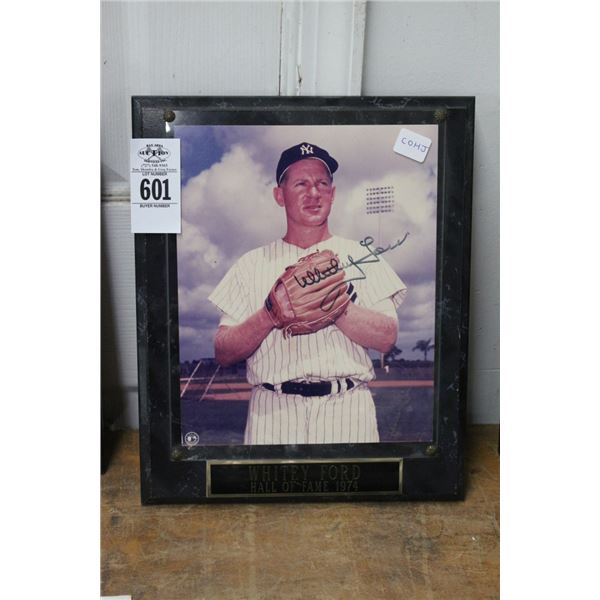 Whitey Ford Autographed Vintage Photo On Plaque