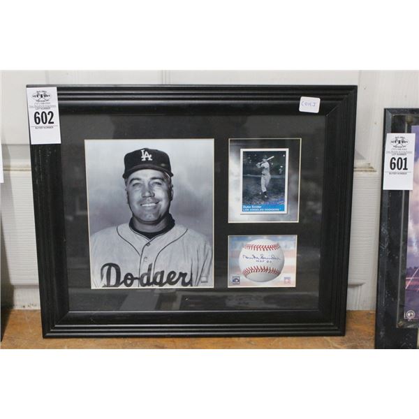 Duke Snyder Framed Autographed Memorabilia w/COA