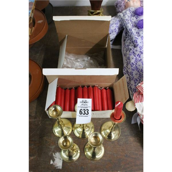 Brass Candlesticks, Box of Candles
