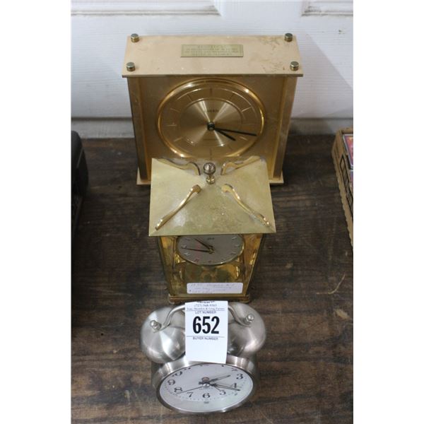 German Mid Century Desk Clock, Linden Service Memorial Clock, Alarm Clock