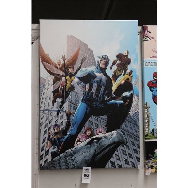 Oil On Canvas Super Heroes Comic - 20"  X  30"