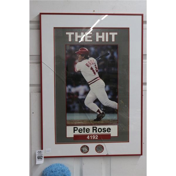 Pete Rose The Hit Framed Photo w/Souvenir Tokens - Cracked Pane