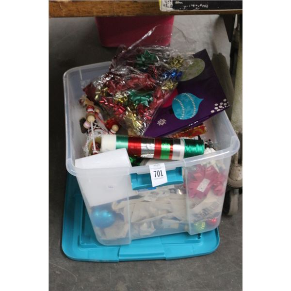 Bin w/Nutcrackers, Bows, Gift Wrap