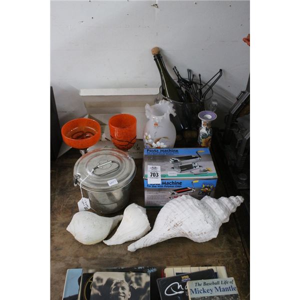 Pasta Maker, Art Glass Stems, Sea Shells, Candlesticks, Vase, Décor