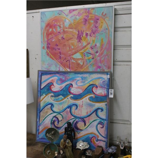 Oil On Canvas Waves/Heart Wall Art - 2'  X  2'  - 2