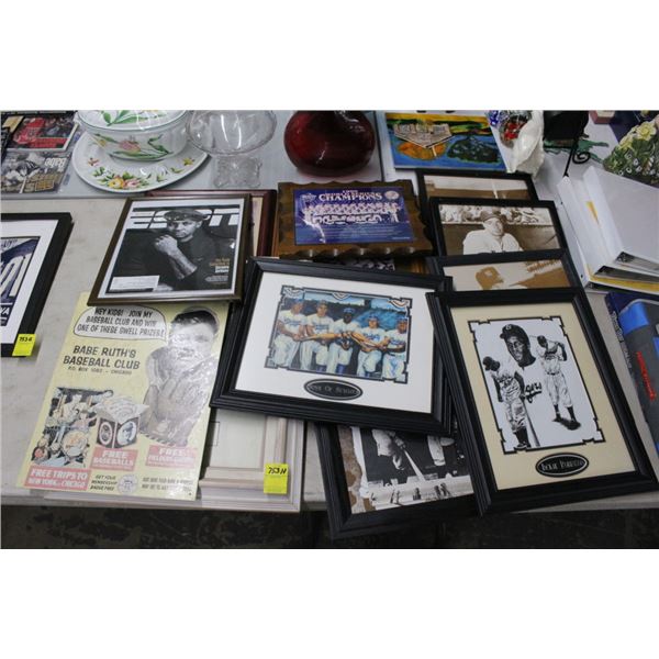 Asst. Framed Baseball Photos, Memorabilia Baby Ruth, Lou Gerhig, Jackie Robinson