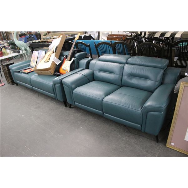 Scan Design ? Teal Leather Power Reclining Sofa/Loveseat Set