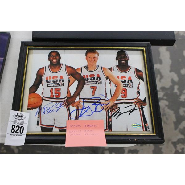 Magic Johnson, Larry Bird, Mike Johnson Autographed Photo w/COA