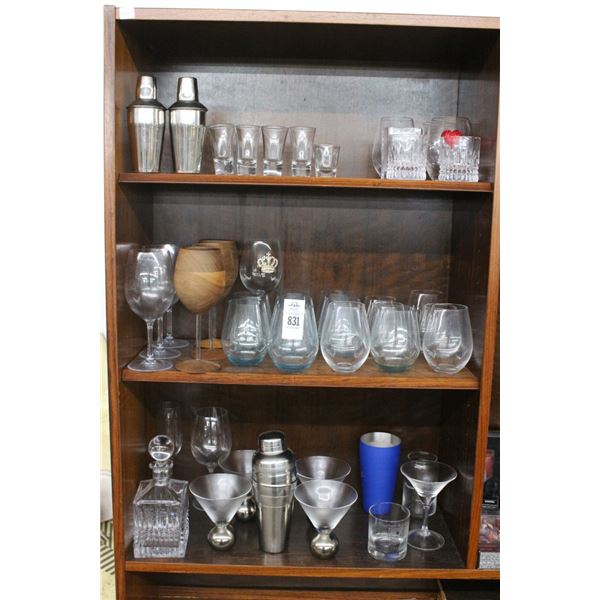 Asst. Unique Glassware, Stems, Shot Glasses, w/Wood and Stemless