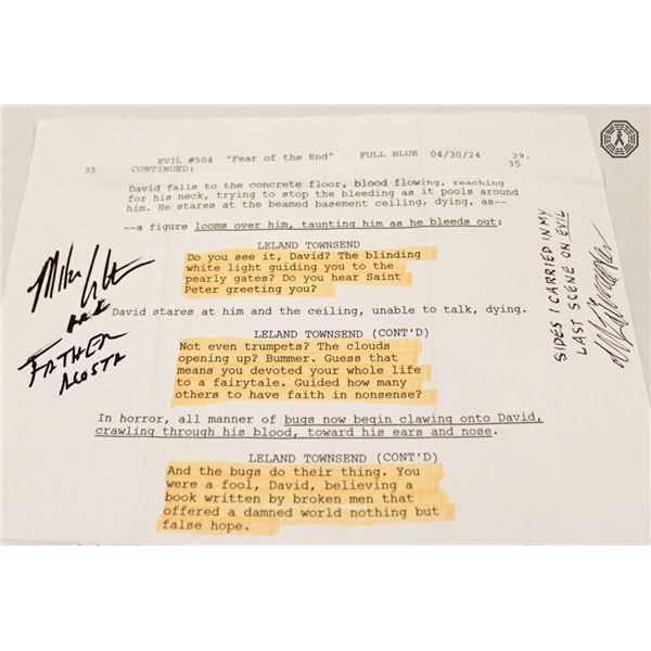 Evil Series Finale Script Side Signed by Emerson and Colter (VERY Rare)!