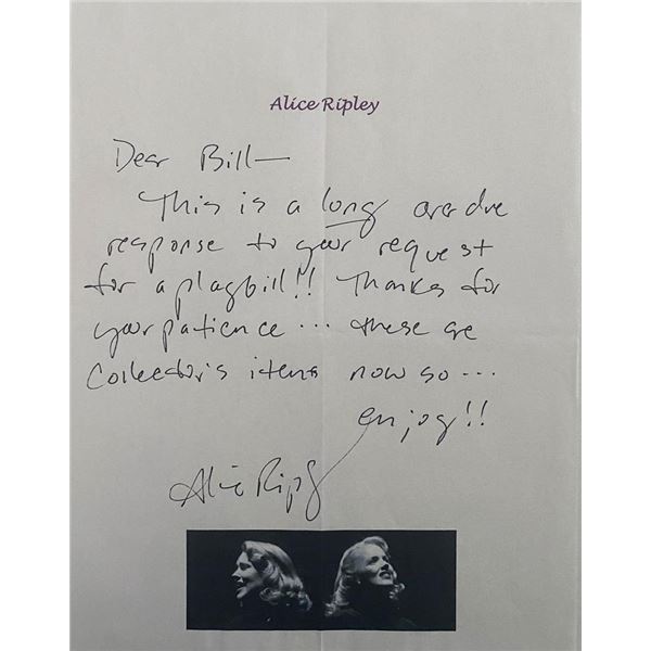Alice Ripley Signed Note