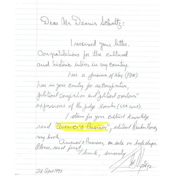 Panamanian Cocaine Smuggler General (Manuel Antonio) Noriega Signed Book