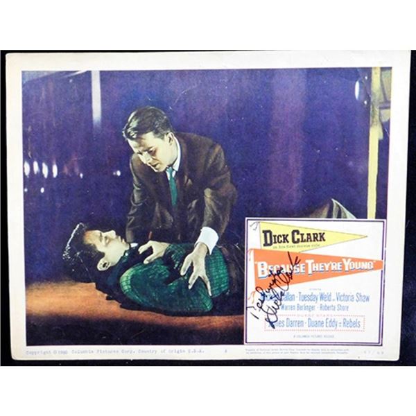 Because They're Young Dick Clark signed lobby card. JSA Authenticated