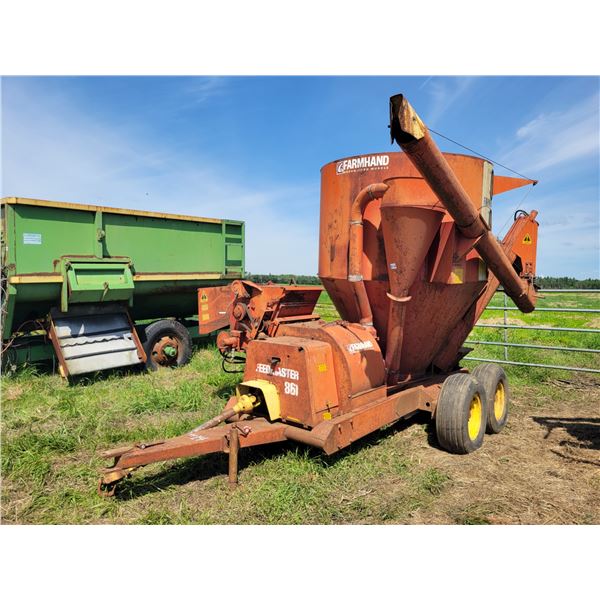 Farmhand feedmaster, PTO 861 tub mixer. Located at 23012 Twp 604, North West of Thorhild. Viewing is