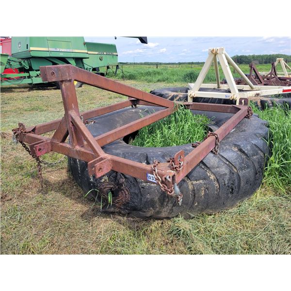 Ice Drags, 3 pt hitch attach., single large tire, tubeless 27.00/R49XR Michelin tire. Located at 230