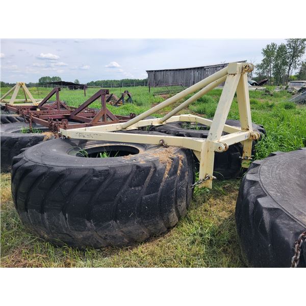 Ice Drag, 3 pt hitch attach., double large 33.25-29XR Michelin tires. Located at 23012 Twp 604, Nort