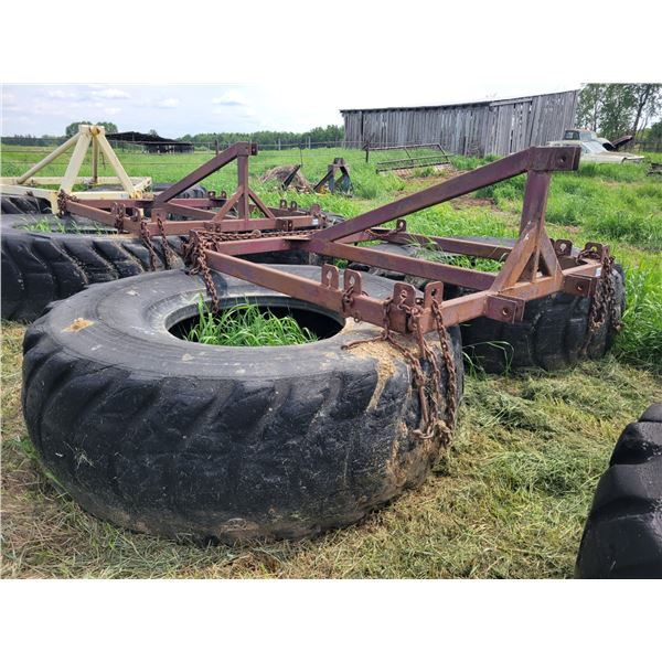 Ice Drag, 3 pt hitch attach., double large 29.5-35XR Michelin tires. Located at 23012 Twp 604, North
