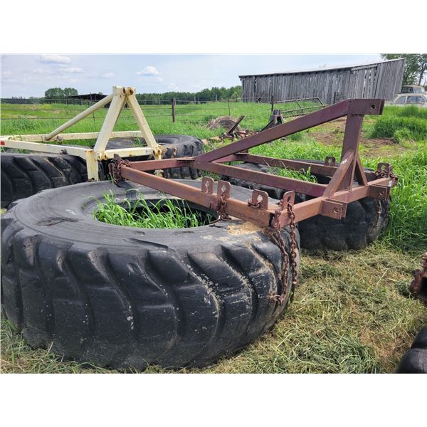 Ice Drag, 3 pt hitch attach., double large 29.5-35XR tubeless Michelin tires, one has slash in tire.