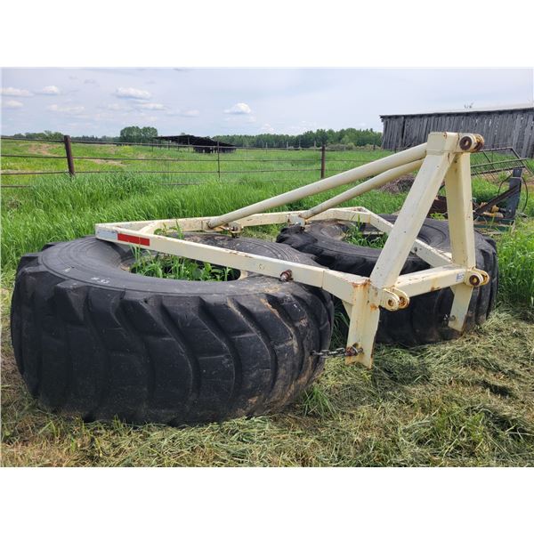 Ice Drag, 3pt hitch, double large 33.25-29XR Michelin tires. Located at 23012 Twp 604, North West of