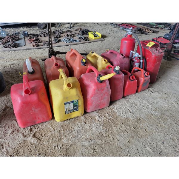 2 fire extinguishers, military Jerry can, 11 Jerry cans.   Located at 23012 Twp 604, North West of T