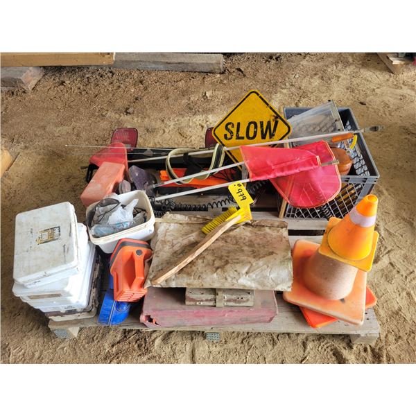 First aid kits, flashlights, reflectors, pile ins, construction flags, flashers.   Located at 23012