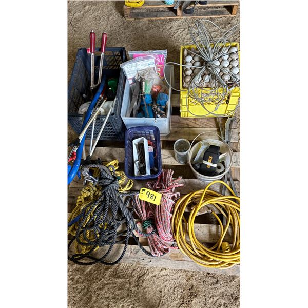 Ropes, berduzals, whips, elec. probes, feeding bottles & other cattle related misc. equip, long ext.