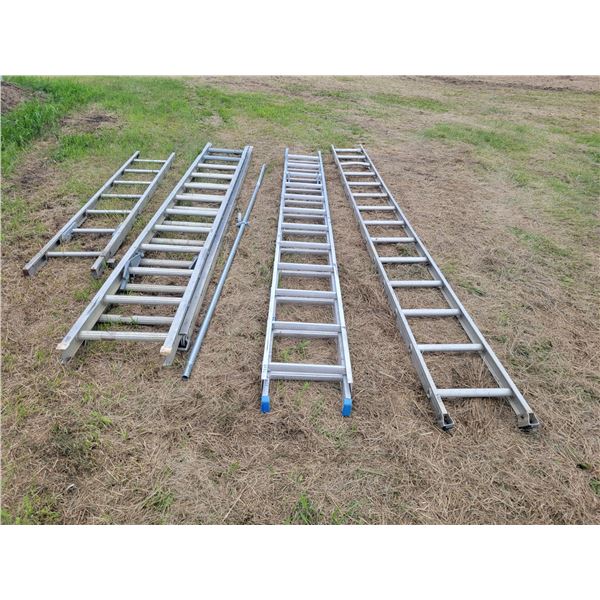 6 extension ladders. Approx 10ft, alum., not all matching.   Located at 23012 Twp 604, North West of