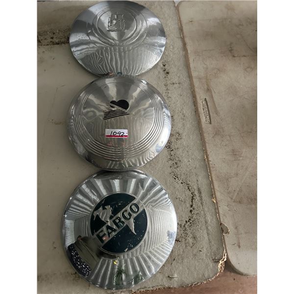 3 hubcaps- Fargo, V8, etc, Selling all together