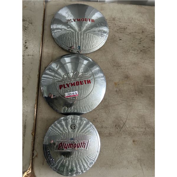 3 Plymouth Hubcaps, selling all together