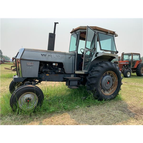 White 2-85 diesel tractor, cab, good 18.4 x 34's, worthwhile project, showing 1572 hrs, SN: 277308-4