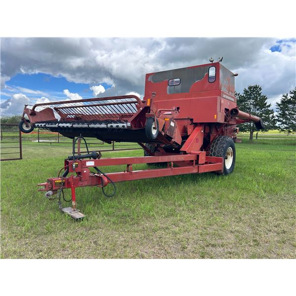 I.H 914 pull type Combine c/w 6 belt 12ft pick-up, chopper, 1000 PTO, red top last of series, low ac