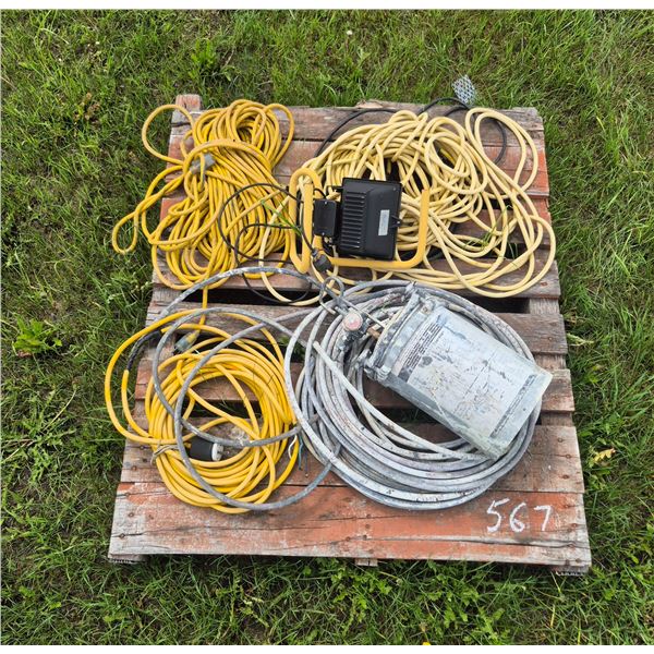 2 gallon paint sprayer, various ext. cords, halogen light