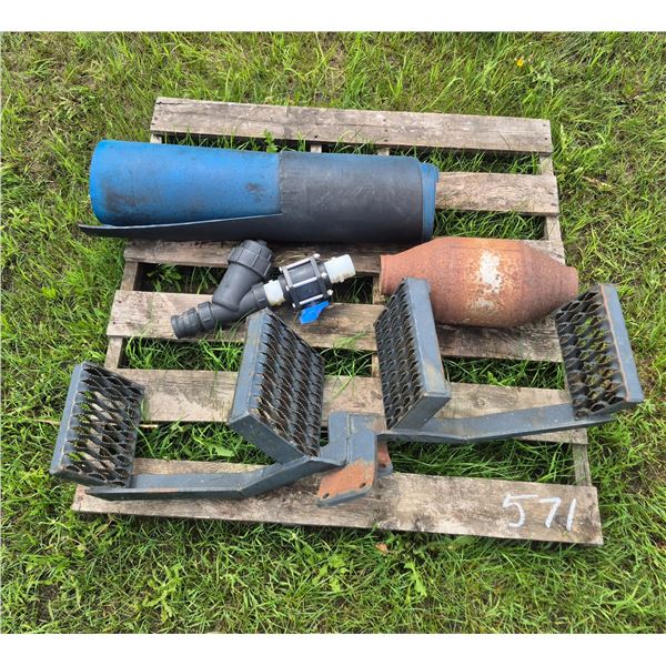 2 steel side steps , rubber matting, plastic shut off valve etc.
