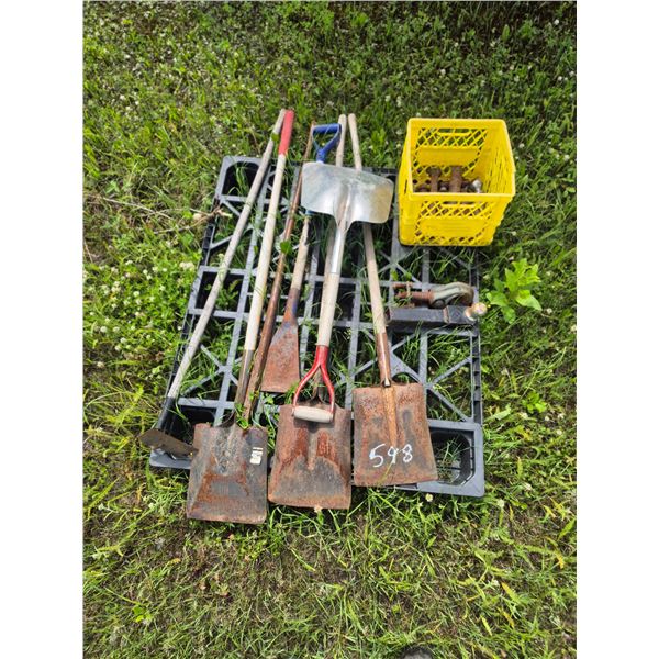 trailer hitches, imp pins, shovels, bar, ice scraper