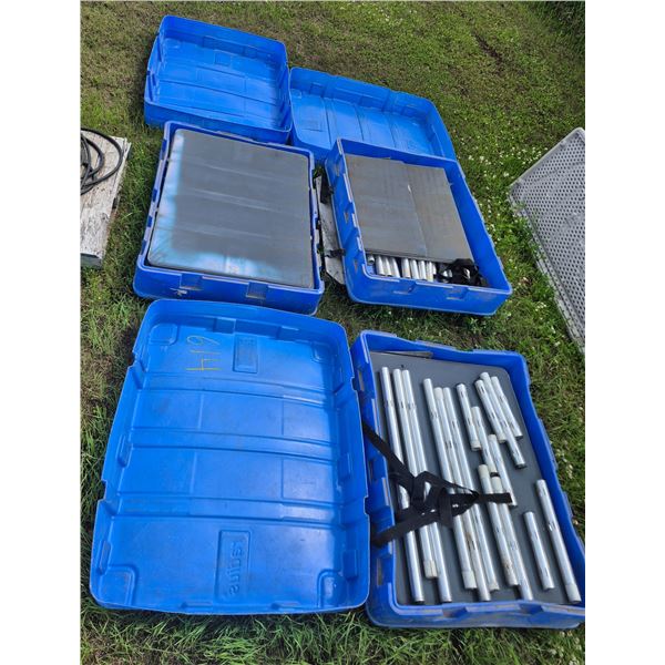 3-blue crates of wall dividers
