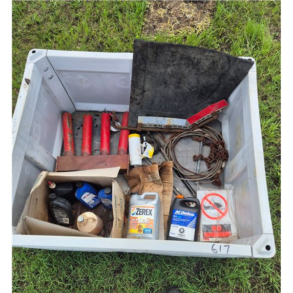 Misc. oils, cable, plastic tote does not go